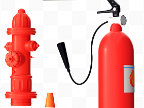 3D消防安全元素 灭火器 消防栓