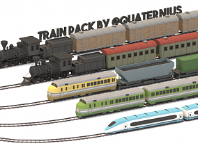 low poly火车低模合集 老式蒸汽机火车和谐号列车 高铁拉煤货车合集