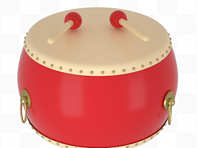 黄皮面鼓 乐器 中国风红色牛皮鼓模型