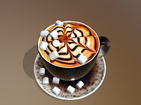 卡布奇诺咖啡  咖啡  卡通咖啡   咖啡杯  方糖