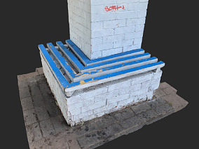 木板为座位的砖凳  砖凳  凳子  户外凳子   板凳   户外椅   扫描凳子  扫描建筑