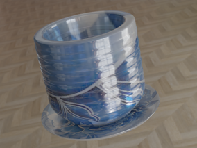 蓝色花纹瓷杯和碟子