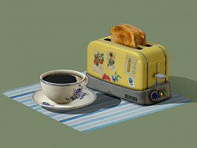 面包机  咖啡  面包  早餐    卡通食品  烤面包