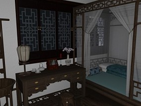 中式房间 中国古代房间 中式卧室 中式建筑 写实卧室场景