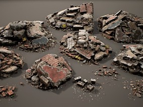 UE4/UE5 废墟堆 碎石 瓦砾 残骸 垃圾 钢筋
