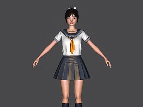 次时代 PBR 游戏 写实的 学生  妹子 美女 初中生 短裙 性感 校服 带骨骼蒙皮