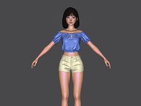 次时代 PBR 游戏 写实 短发 短裤 美女 女人 少女 女孩 性感 带骨骼蒙皮