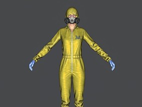 次时代 PBR 游戏 写实的  生化服 防护服 手套 实验 生物 女人 研究员 带骨骼蒙皮