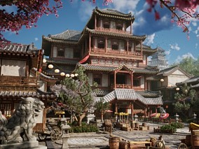 UE5 中式古建 古代建筑 中国古城 集市庙会 小镇场景