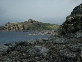 UE4/UE5 写实岛屿 北欧海岛 自然场景 山崖 海景 碎石