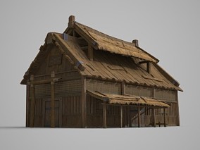 亚洲古代建筑木屋茅屋
