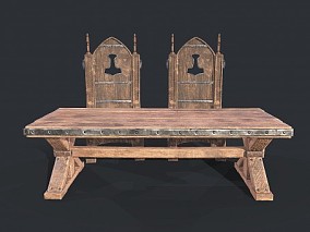 木桌 木椅 君王椅  PBR 次世代 中世纪 维京人 古代王座