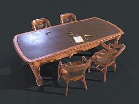 PBR 次世代 木桌 木椅 烟斗 审讯室桌椅 复古怀旧桌椅