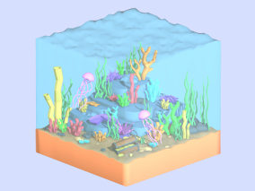低聚水下场景  水下场景  海底世界   珊瑚  礁石  海底  海底场景  水下世界