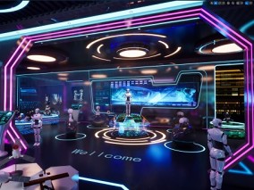 赛博朋克展厅 未来科幻博物馆 元宇宙全息 虚拟直播发布会  全息空间服务站大厅