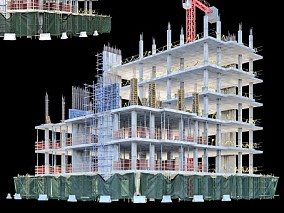 城市建筑工地 在建工地 烂尾楼 外观 塔吊钢管架防护网 Max+VR+CR+FBX+OBJ