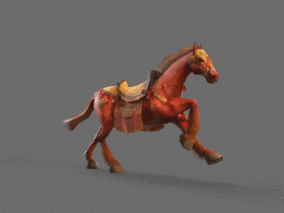 马 带全套动作 手绘风格汗血宝马 赤兔 马鞍 低模带动画