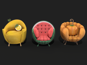 水果沙发 椅子 凳子 家具 PBR材质 橙子沙发 西瓜沙发 南瓜沙发 靠背沙发