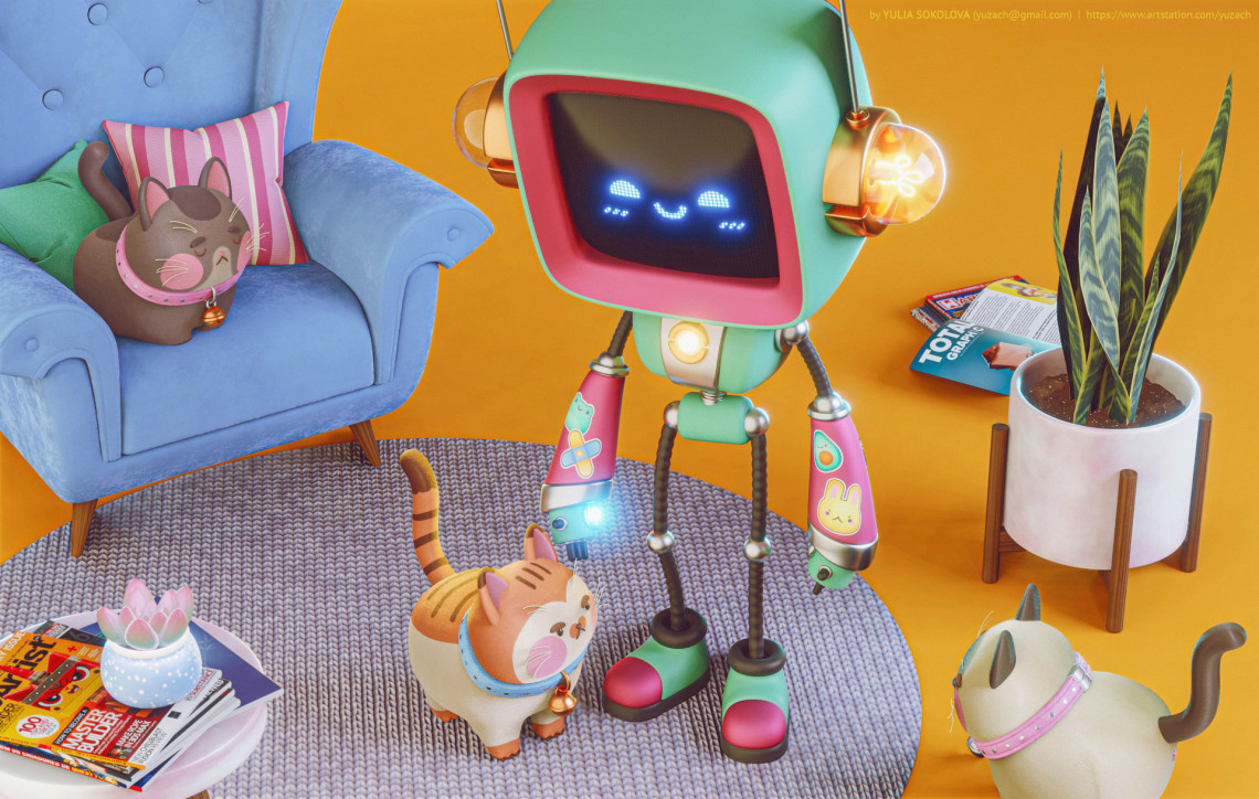 机器人与猫咪   设计师：Yulia Sokolova
