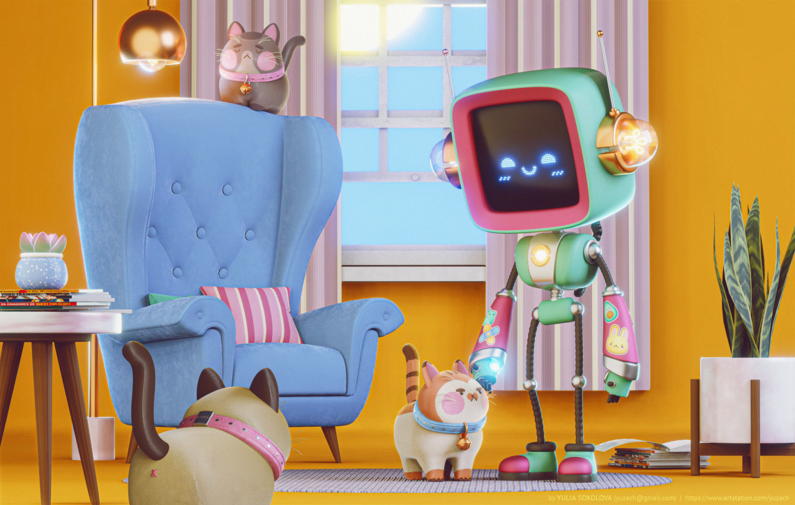 机器人与猫咪   设计师：Yulia Sokolova