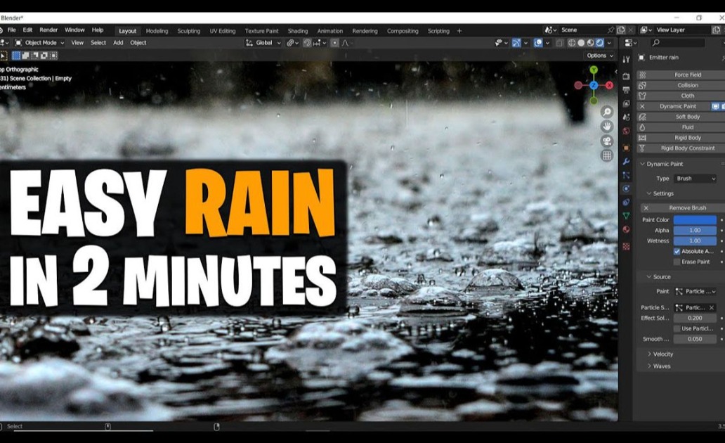 Blender教程 - 如何在2分钟内制作下雨效果