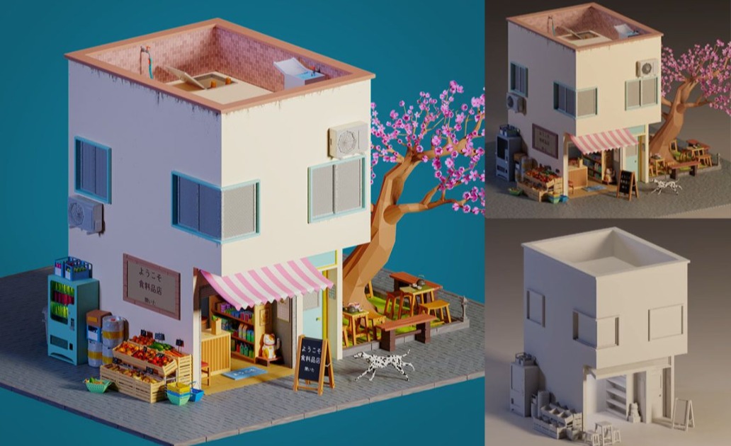 Maya/3dmax-商店小场景房子模型制作教程